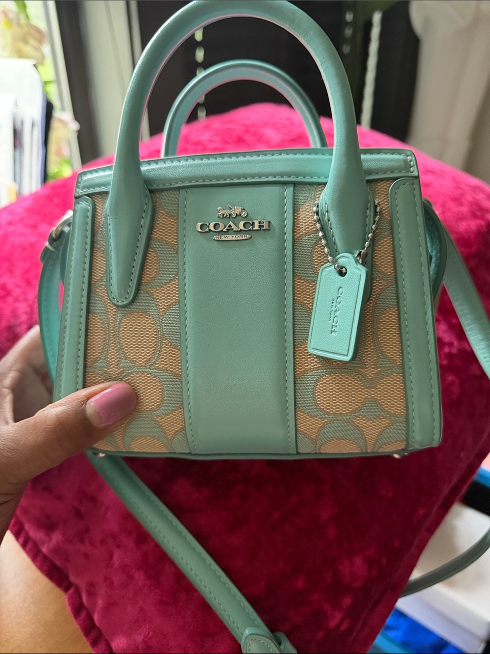 Coach Mint Green Signature Mini Satchel brand new - Picture 1 of 8